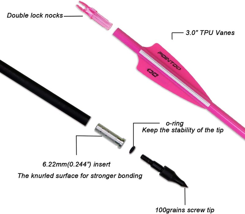 Pointdo 30inch Carbon Arrow Fluorescence Color Targeting and Practice and Hunting Arrows for Compound Bow and Recurve Bow with Removable Tips(Pack of 12) - Image 2