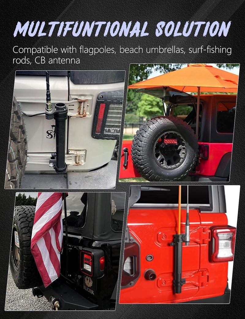 Chelhead For Jeep Flag Mount, Flagpole Holder Bracket JL Flag Mount and Pole Tail Gate Flagpole Mount with CB Antenna Base Compatible with Jeep Wrangler JK JKU JL Unlimited 07-23 - Image 2