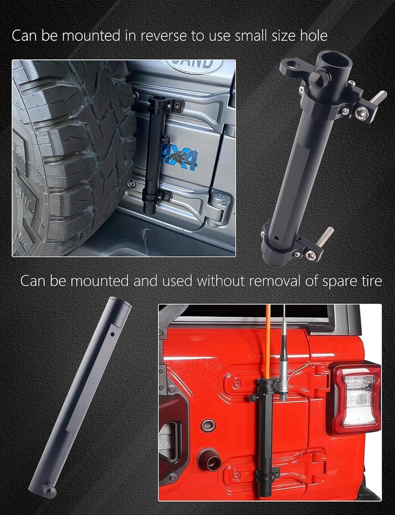 Chelhead For Jeep Flag Mount, Flagpole Holder Bracket JL Flag Mount and Pole Tail Gate Flagpole Mount with CB Antenna Base Compatible with Jeep Wrangler JK JKU JL Unlimited 07-23 - Image 4