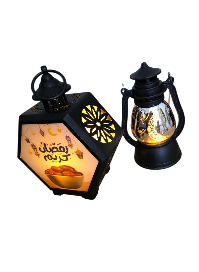 Set of 2 Illuminated Plastic Ramadan Lanterns, Small Sizes 14 cm and 10 cm Height, Lightweight Decorative Lanterns - Image 4
