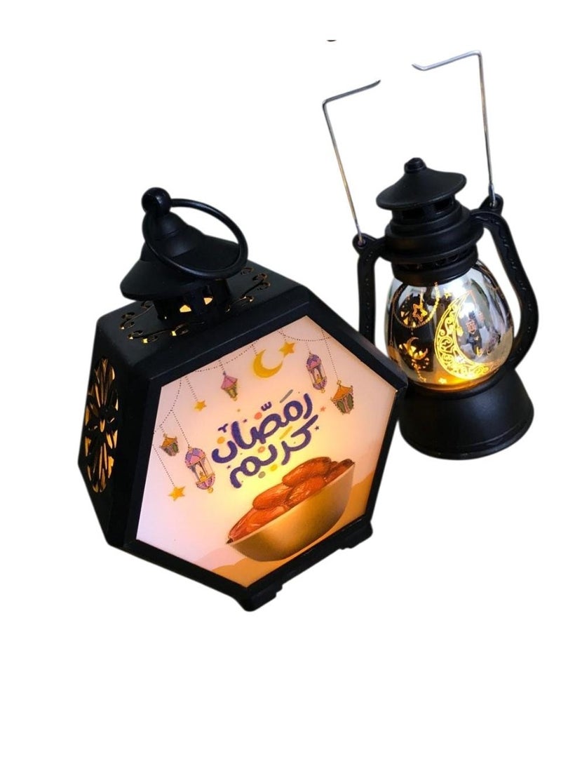Set of 2 Illuminated Plastic Ramadan Lanterns, Small Sizes 14 cm and 10 cm Height, Lightweight Decorative Lanterns - Image 5