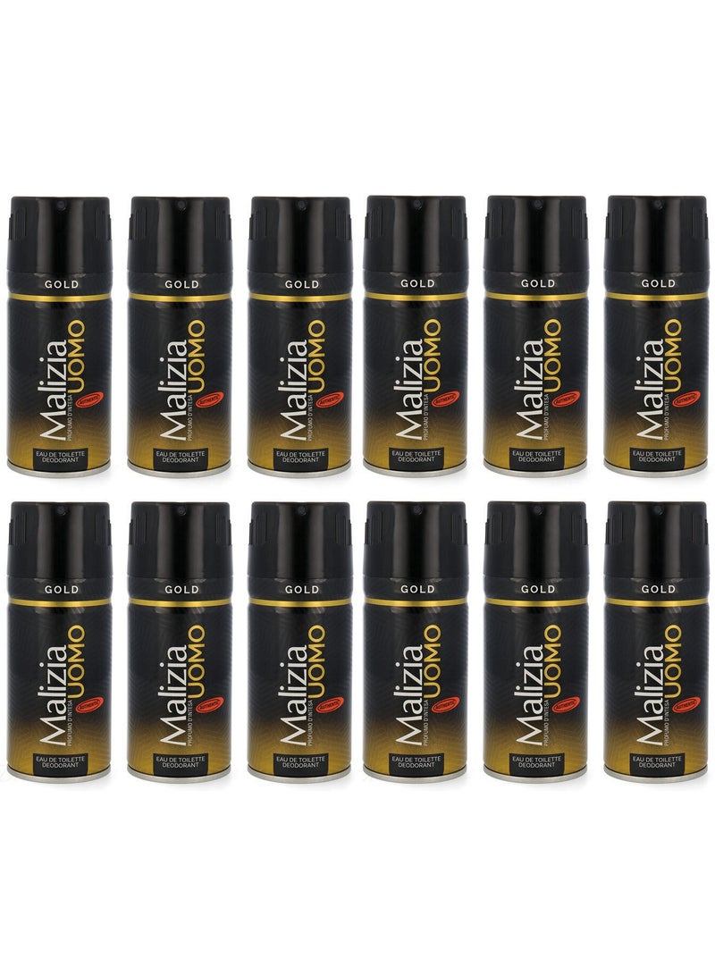 Malizia Uomo Deodorant Gold Body Spray 150ml (Pack of 12) - Image 1