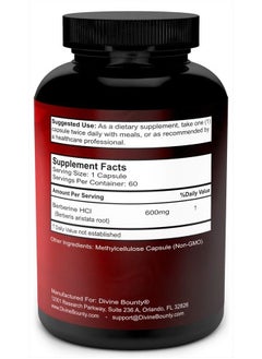 Divine Bounty Pure Berberine Complex - 600mg Per Capsule Berberine HCl Supplement - 60 Vegetarian Capsules  - Image 2