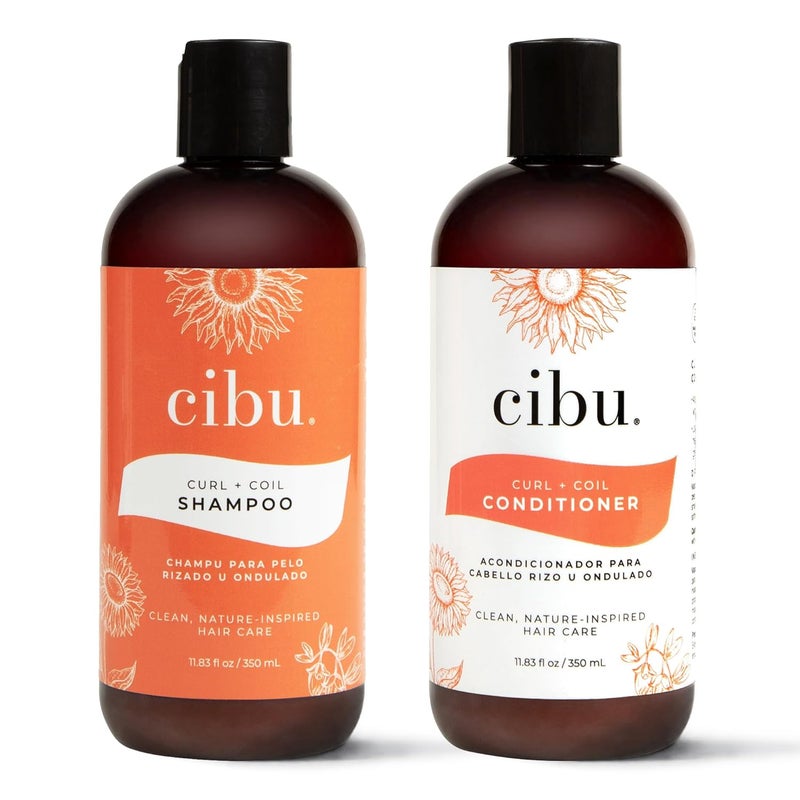 CIBU Curl + Coil Shampoo and Conditioner Cleanses, Hydrates, Revitalizes, Detangles & Preserves Natural Curl + Coil for Frizz-Free Smooth Manageable Hair (Shampoo & Conditioner, 350ml)