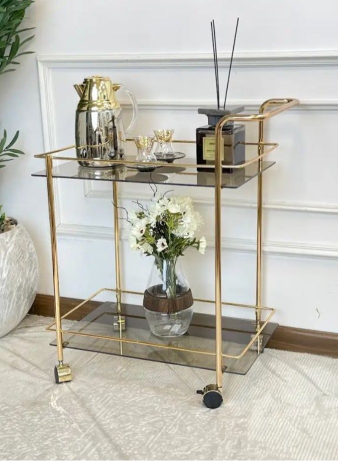 عربة تقديم زجاج وستيل أنيقة 66x 37×78 سم – روز غولد - Image 3