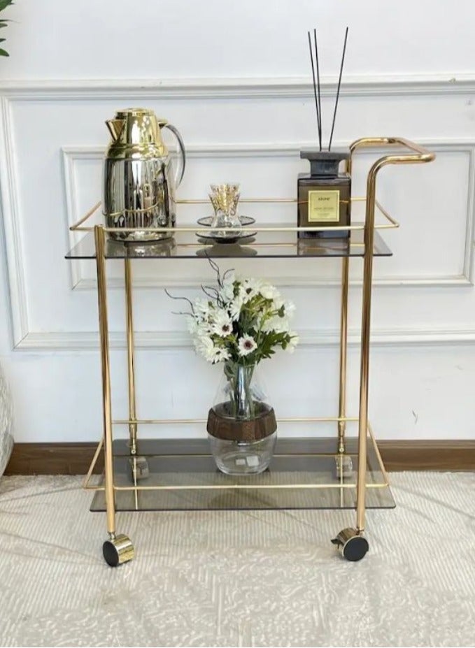 عربة تقديم زجاج وستيل أنيقة 66x 37×78 سم – روز غولد - Image 2
