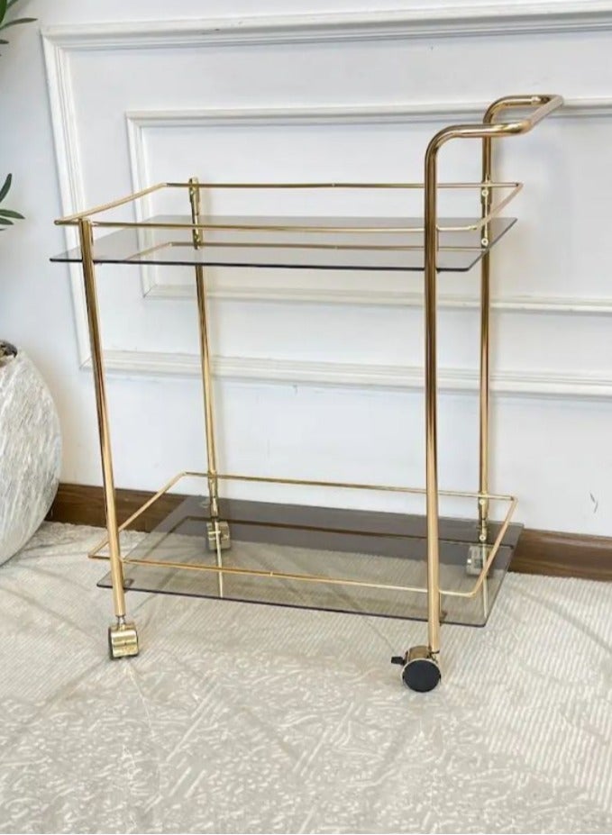 عربة تقديم زجاج وستيل أنيقة 66x 37×78 سم – روز غولد - Image 4