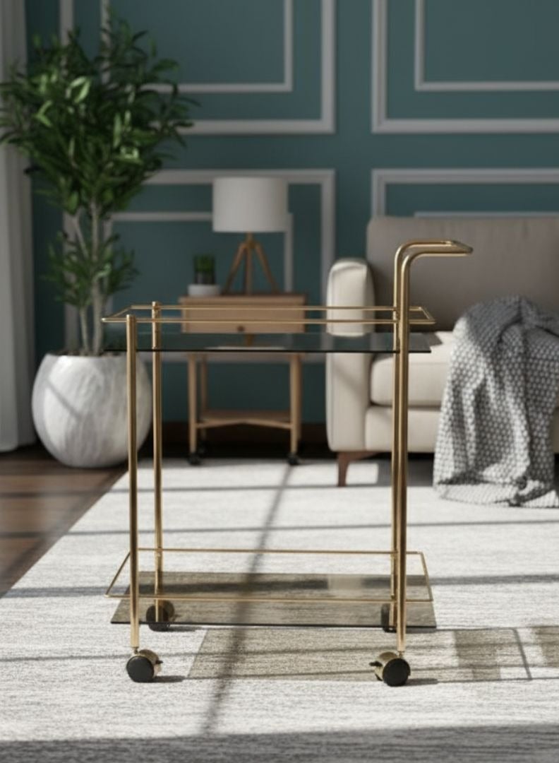 عربة تقديم زجاج وستيل أنيقة 66x 37×78 سم – روز غولد - Image 1