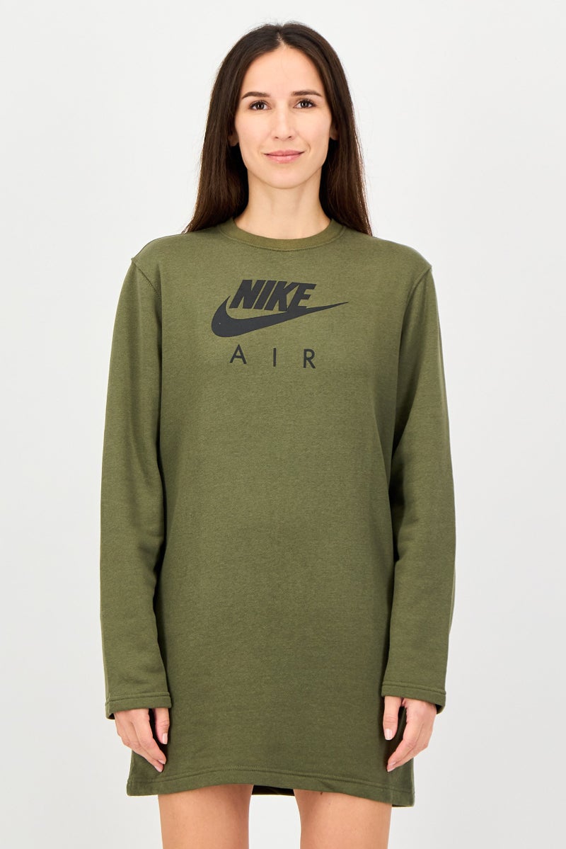 Nike فستان رياضي نسائي بأكمام طويلة مناسب للخارج، زيتوني داكن - Image 1