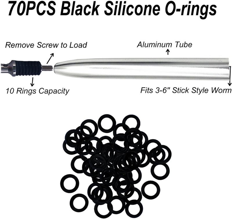 LAIBOREC Wacky Rigging Tool, Fishing Bait Rigs, Wacky Rig Ring Tool with 70PCS Worm O-Rings, Wacky Worm Kit for Senko Neko Finesse Stick Soft Baits - Image 2