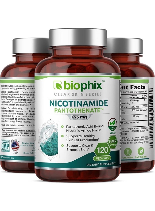 biophix B-3 Nicotinamide Pantothenate 675 mg 120 Vcaps - Clear Skin Series B5 Pantothenic Acid Natural Flush-Free Nicotinic Amide Niacin - Supports Skin Cell Health - Image 4