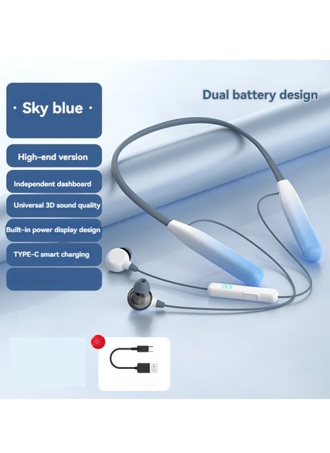 New neck-mounted wireless Bluetooth headset smart digital display independent console stereo headset (sky blue)