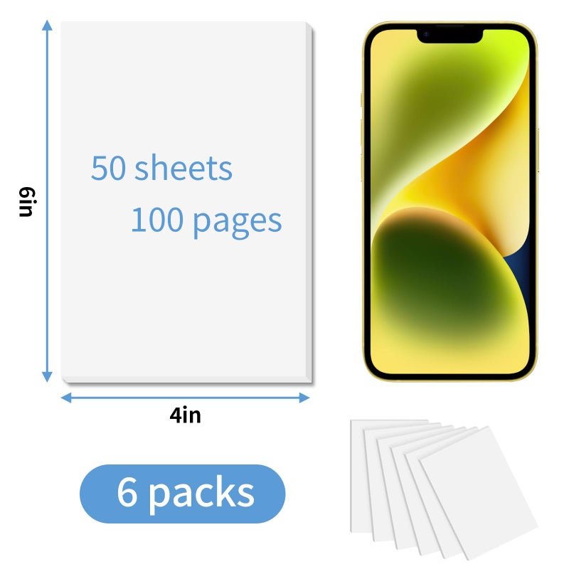 Hoiny Note Pads 4x6 Inch, 6 Pack Blank Scratch Pads, 50 Sheets Per Memo Pad for Writing, White Pad of Paper Suit for Home, Office and School, Tear off Notepad, Small Server Notebook - Image 2