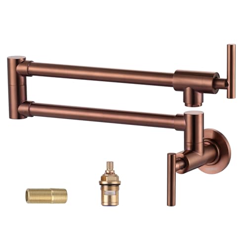WOWOW Pot Filler Faucet Rose Gold WOWOW Solid Brass Pot Filler Wall Mount Kitchen Folding Faucet Over Stove with Double Joint Swing Arms - Image 1