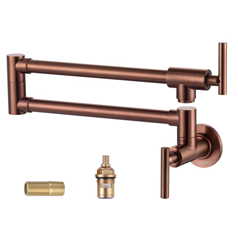 WOWOW Pot Filler Faucet Rose Gold WOWOW Solid Brass Pot Filler Wall Mount Kitchen Folding Faucet Over Stove with Double Joint Swing Arms - Image 2