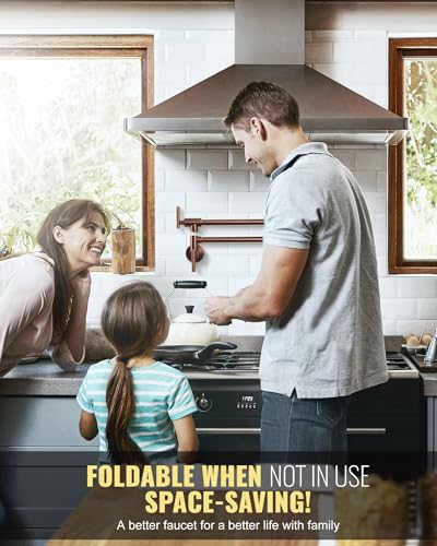 WOWOW Pot Filler Faucet Rose Gold WOWOW Solid Brass Pot Filler Wall Mount Kitchen Folding Faucet Over Stove with Double Joint Swing Arms - Image 3