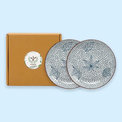 OLWICK® Japanese Style 8-Inch Ceramic Round Dinner Plate – Microwave & Dishwasher Safe, 20.4x4.3cm Porcelain Dish for Seafood, Appetizers & Snacks, Autumn (2 Piece) - Image 1