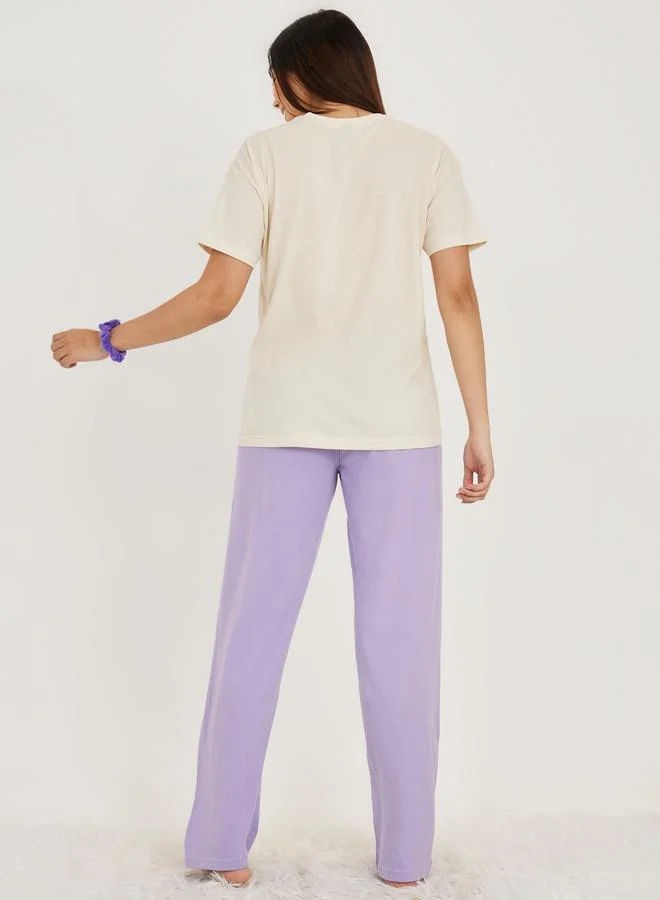 ستايلي Styli Dont Over Think It Slogan T-Shirt and Solid Pyjama Set
