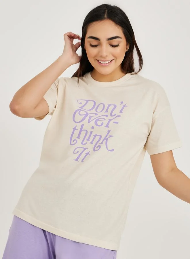 ستايلي Styli Dont Over Think It Slogan T-Shirt and Solid Pyjama Set