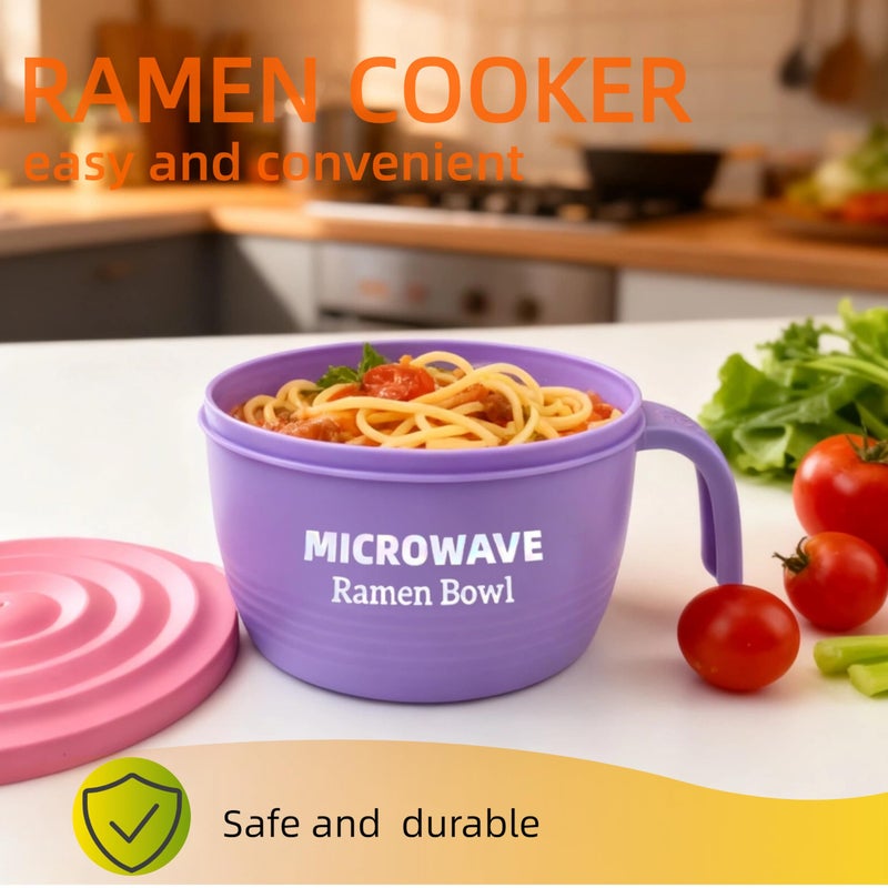 Layron Ramen Cooker Bowl - 45 oz Microwaveable Noodle Bowl Ramen in few Minutes- BPA Free and Dishwasher Safe Set with Chopsticks Perfect for Dorm, Small Kitchen, or Officee (purple) - Image 2