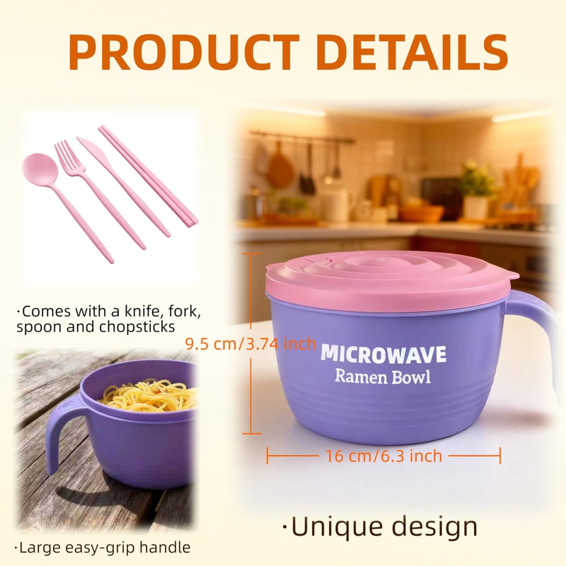 Layron Ramen Cooker Bowl - 45 oz Microwaveable Noodle Bowl Ramen in few Minutes- BPA Free and Dishwasher Safe Set with Chopsticks Perfect for Dorm, Small Kitchen, or Officee (purple) - Image 5