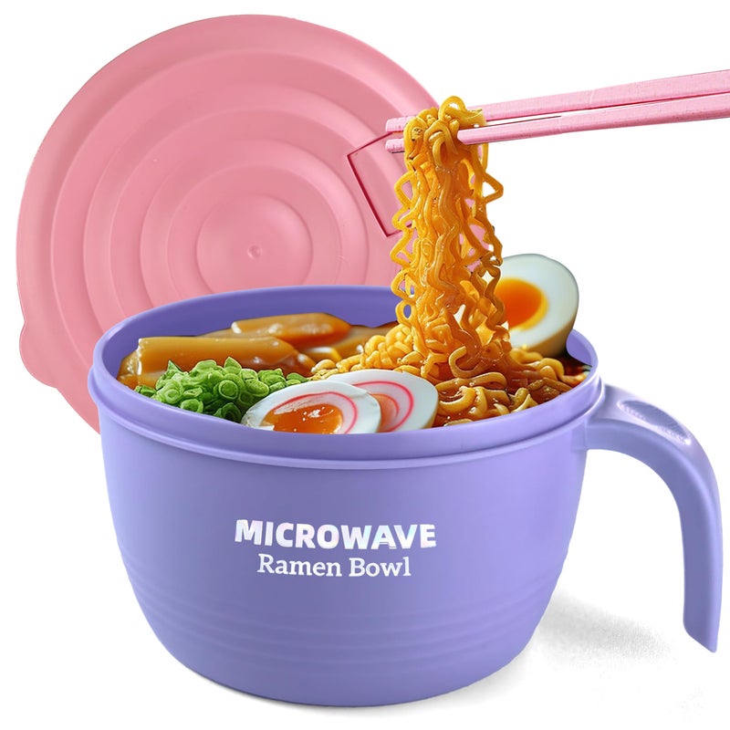 Layron Ramen Cooker Bowl - 45 oz Microwaveable Noodle Bowl Ramen in few Minutes- BPA Free and Dishwasher Safe Set with Chopsticks Perfect for Dorm, Small Kitchen, or Officee (purple) - Image 1