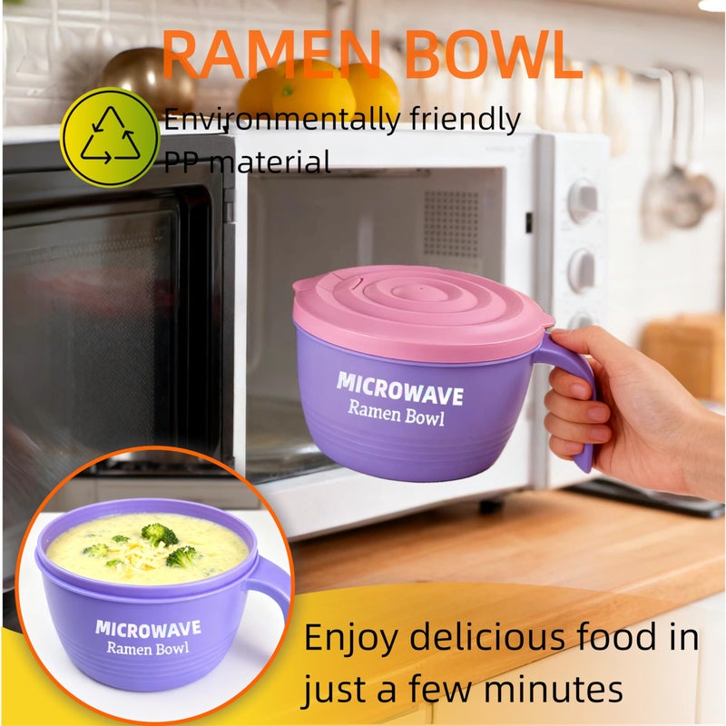 Layron Ramen Cooker Bowl - 45 oz Microwaveable Noodle Bowl Ramen in few Minutes- BPA Free and Dishwasher Safe Set with Chopsticks Perfect for Dorm, Small Kitchen, or Officee (purple) - Image 4