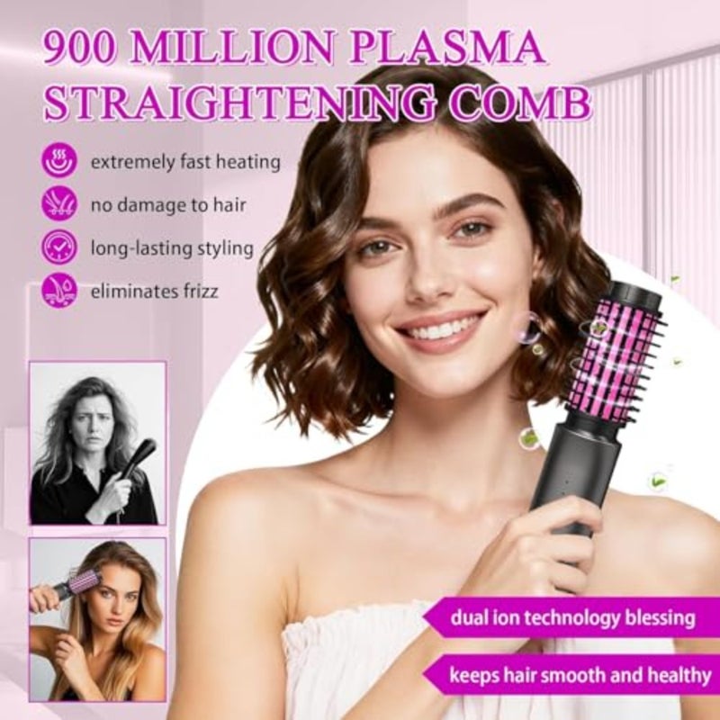 Mini Cordless Curling Iron Brush, Portable Hair Straightening Brush, Cordless Hair Curler Anti-Frizz with Negative Ions, 3-in-1 Crimper Hair Tool, Rechargeable Wave Curling Wand - Night Purple - Image 5