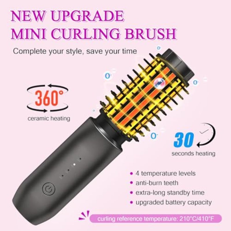 Mini Cordless Curling Iron Brush, Portable Hair Straightening Brush, Cordless Hair Curler Anti-Frizz with Negative Ions, 3-in-1 Crimper Hair Tool, Rechargeable Wave Curling Wand - Night Purple - Image 4
