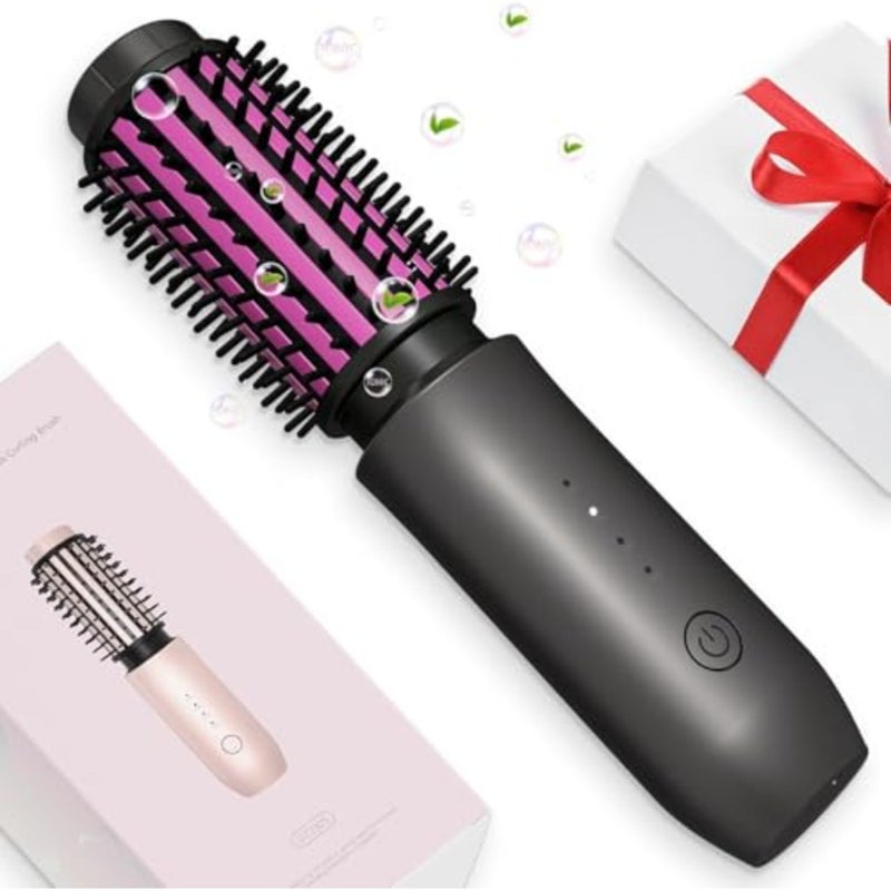 Mini Cordless Curling Iron Brush, Portable Hair Straightening Brush, Cordless Hair Curler Anti-Frizz with Negative Ions, 3-in-1 Crimper Hair Tool, Rechargeable Wave Curling Wand - Night Purple - Image 1