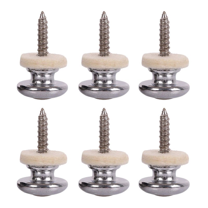 Kasteco 6 Pieces Mushrooms Head Guitar Strap Buttons Strap Locks Chrome (Silver) - Image 1