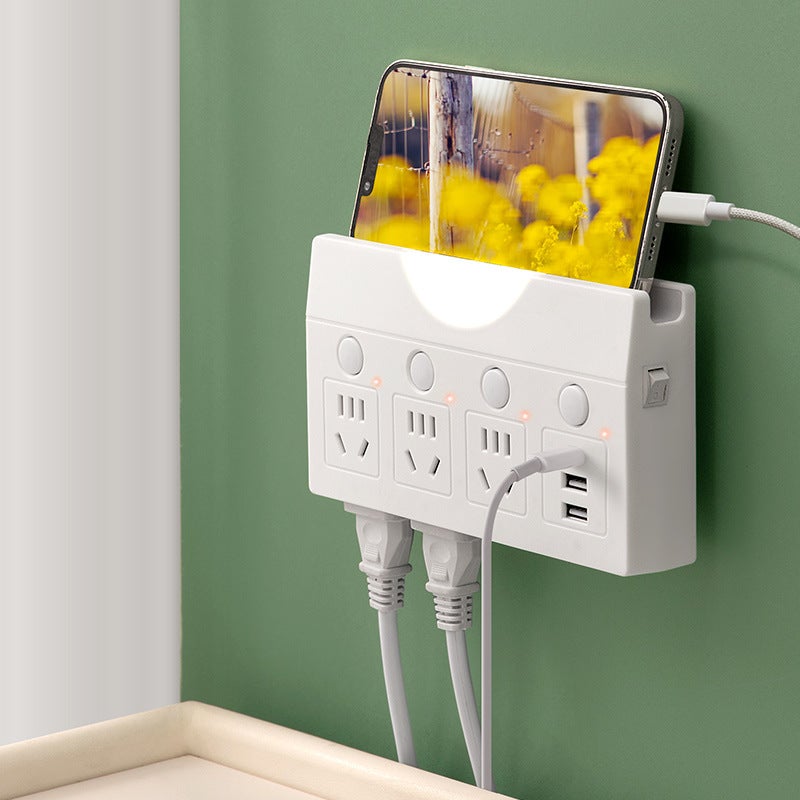 محول مقبس جانبي جديد مقبس ذكي USB نحاس نقي متعدد الوظائف مع ضوء ليلي - Image 3