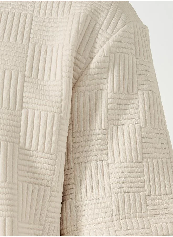 Styli Checkered Quilted Textured Oversized T-Shirt with Contrast Detail