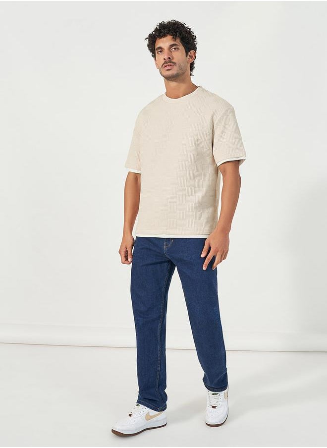 Styli Checkered Quilted Textured Oversized T-Shirt with Contrast Detail  - Image 2