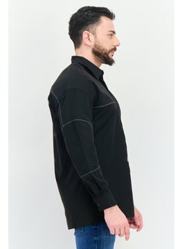 Selected Homme Men Regular Fit Patched Long Sleeves Casual Shirt, Black  - Image 3