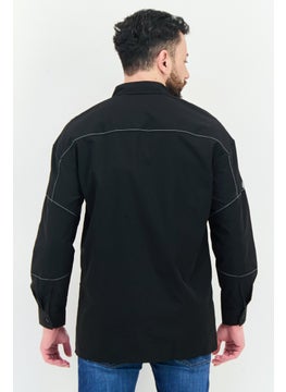 Selected Homme Men Regular Fit Patched Long Sleeves Casual Shirt, Black  - Image 4