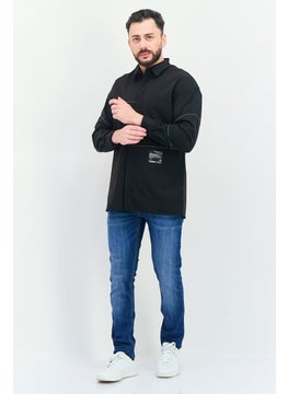 Selected Homme Men Regular Fit Patched Long Sleeves Casual Shirt, Black  - Image 2