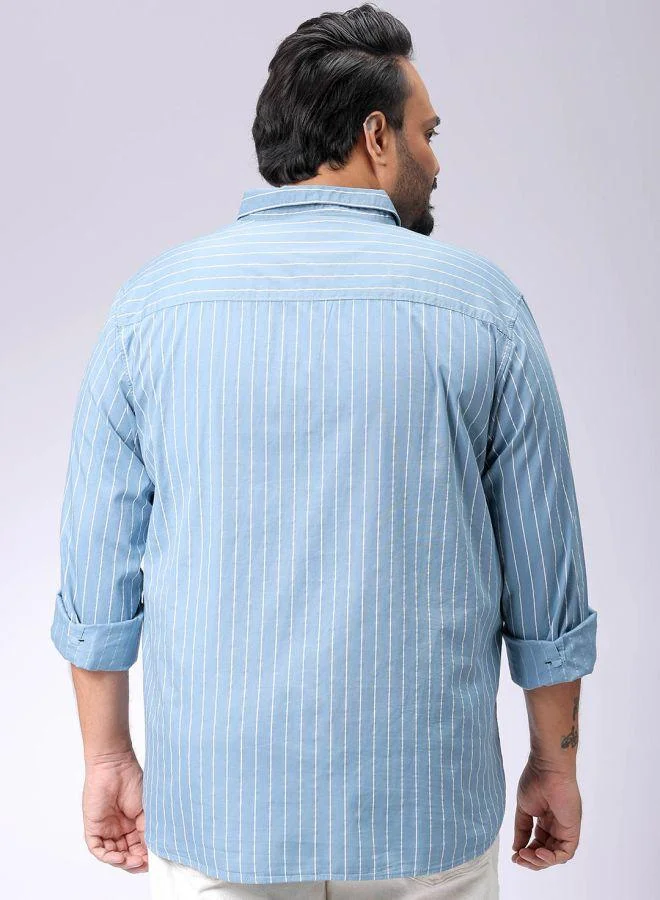 HARDSODA Men Plus Size Regular Fit Vertical Striped Cutaway Collar Full Sleeves Casual Shirt