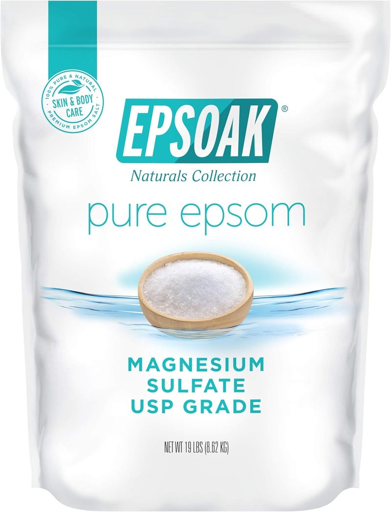 Epsoak Epsom Salt 19 lb Magnesium Sulfate USP Resealable Epsom Salt Bulk Bags Unscented Made in The USA CrueltyFree Certified