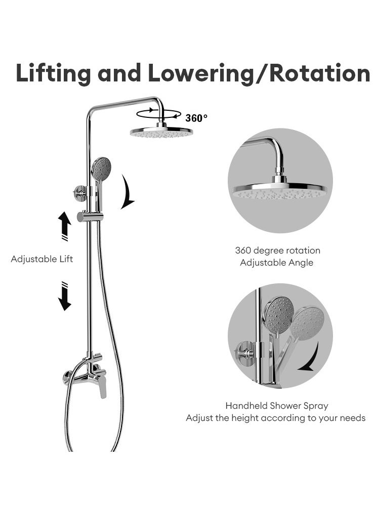 Jomoo - Rainfall Shower Head Kit, High-Pressure Shower Mixer System with Multi-function Top Shower and Hand Shower Set, Chrome - Image 1