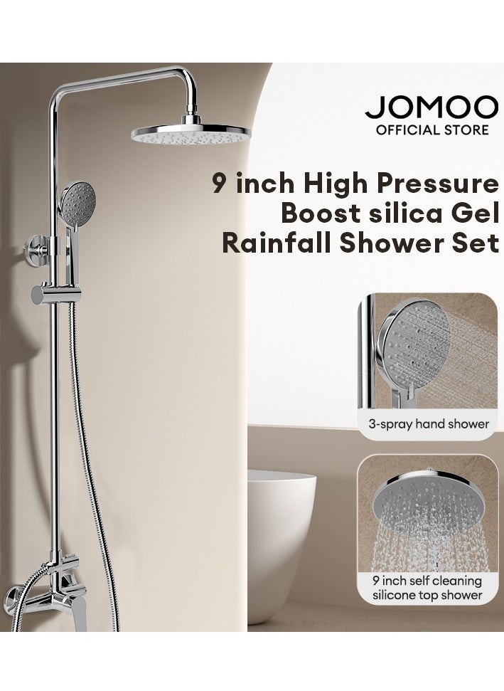 Jomoo - Rainfall Shower Head Kit, High-Pressure Shower Mixer System with Multi-function Top Shower and Hand Shower Set, Chrome - Image 1