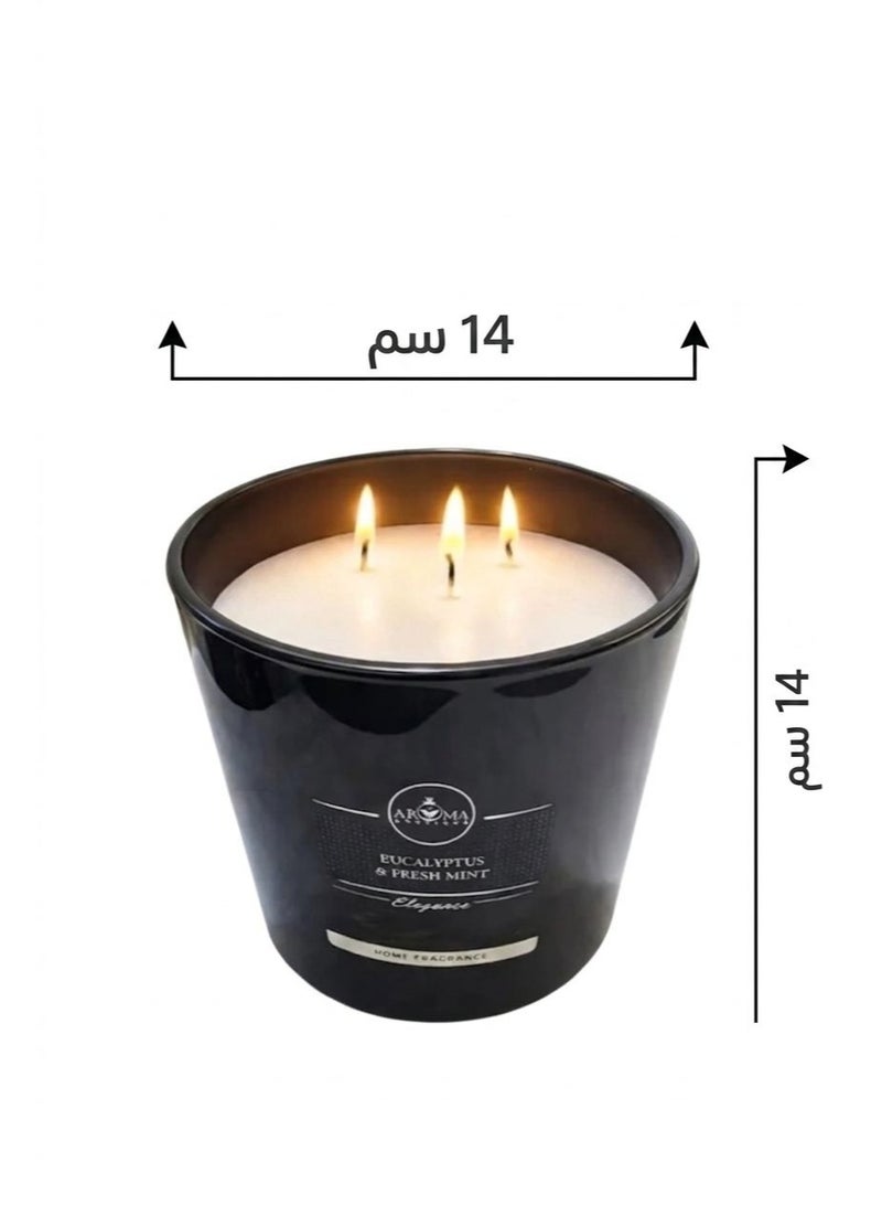 أروما شمعة عطرية فاخرة ذات 3 فتايل  رائحة كالبتوس والنعناع المنعش - Image 3