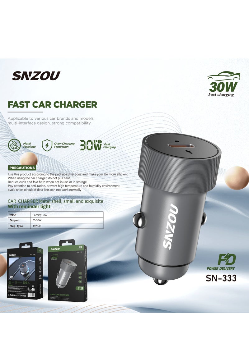 Snzou Power Boost 30W Car Charger with PD The SN-333 Fast Car Charger is designed with Power Delivery (PD) for 30W fast charging. - Image 2