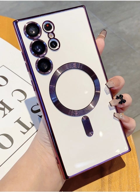Samsung Galaxy S24 Ultra Case with Camera Lens Protector, Protective Case Compatible with Wireless Charging, Anti-Scratch Shockproof Protective Electroplated S24 Ultra Case for Women Men, Purple