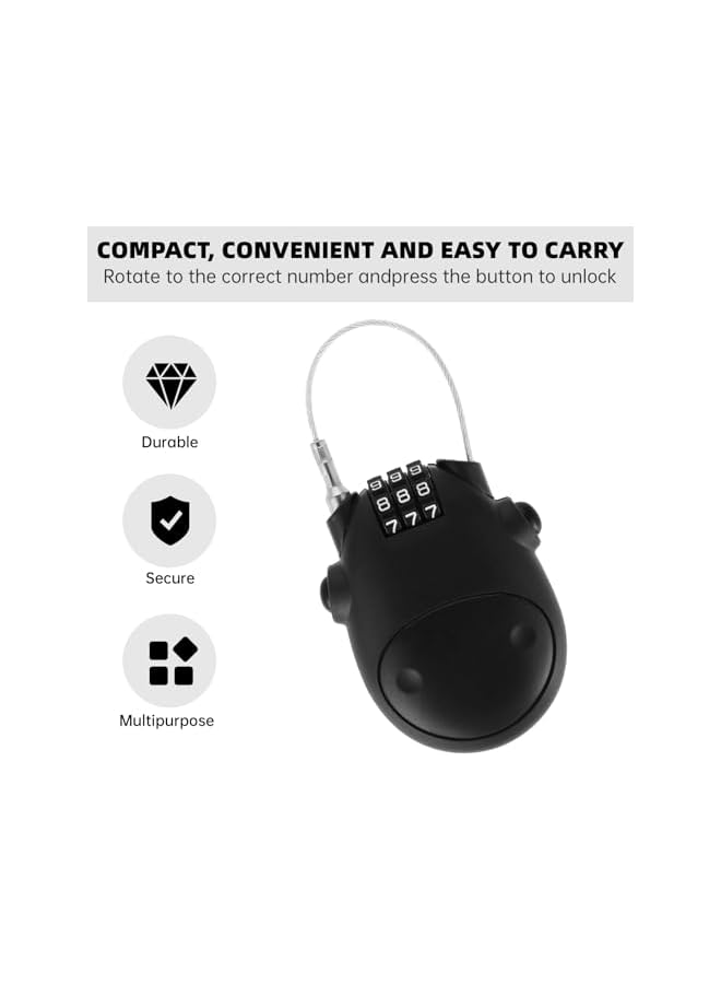 PROMASS PROMASS 1Pack Retractable Adjustable Cable Lock Combination Cable Lock, Travel Lock, with 28" Cable 3 Digit Combination Padlock Luggage Lock, for Suitcase Stroller Bike, Black  - Image 4