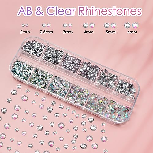 Canvalite Rhinestones for Face Colorful Face Gems Jewels AB & Clear Eye Hair Nail Gems with Quick Dry Makeup Glue, 1 Rhinestones Picker Wax Pen, 1 Tweezers for Nail Art Makeup - Image 3