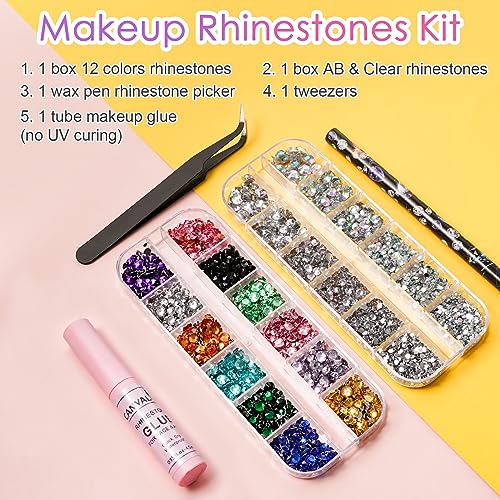 Canvalite Rhinestones for Face Colorful Face Gems Jewels AB & Clear Eye Hair Nail Gems with Quick Dry Makeup Glue, 1 Rhinestones Picker Wax Pen, 1 Tweezers for Nail Art Makeup - Image 2