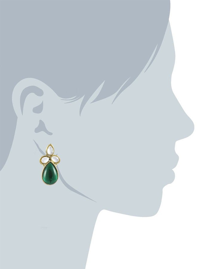 Karatcart 24K GoldPlated Ethnic Kundan Green Earrings Set for Women - Image 3