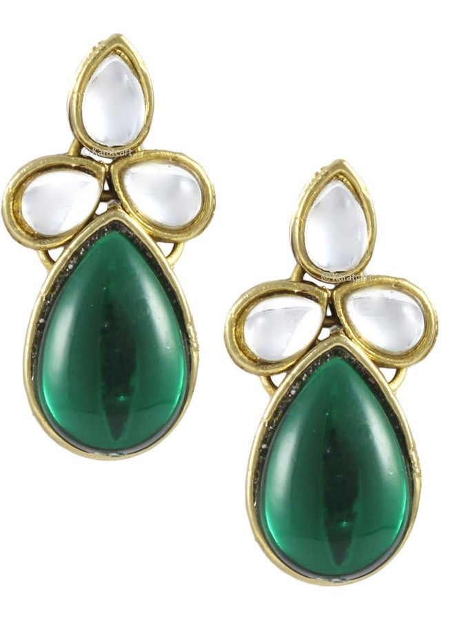 Karatcart 24K GoldPlated Ethnic Kundan Green Earrings Set for Women - Image 1