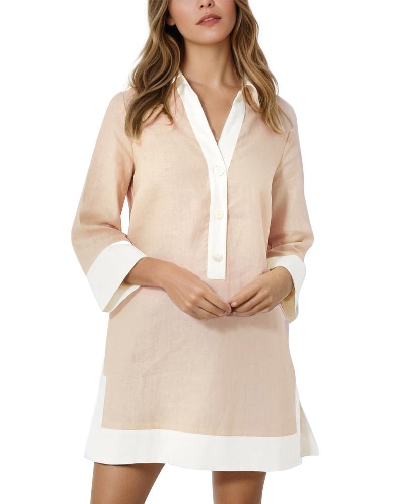 Kedera Womens Cotton Shirt Dress Summer Casual Short Sleeve Button Down Beach Cover Up Tank Shirts Khaki - Image 1